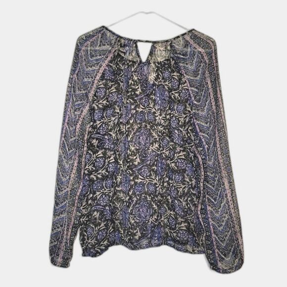 Lucky Brand Black Blue Sheer Top Large - Picture 6 of 11